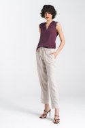 Spodnie lniane z gumką w pasie SD84 Beige - Nife - 40 Spodnie lniane z gumką w pasie SD84 Beige - Nife - 40