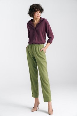 Spodnie lniane z gumką w pasie SD84 Green Pistacja - Nife - 36
