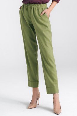 Spodnie lniane z gumką w pasie SD84 Green Pistacja - Nife - 38