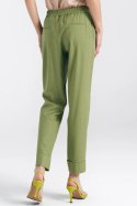 Spodnie lniane z gumką w pasie SD84 Green Pistacja - Nife - 38 Spodnie lniane z gumką w pasie SD84 Green Pistacja - Nife - 38
