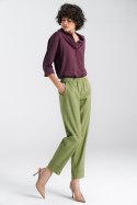 Spodnie lniane z gumką w pasie SD84 Green Pistacja - Nife - 44 Spodnie lniane z gumką w pasie SD84 Green Pistacja - Nife - 44