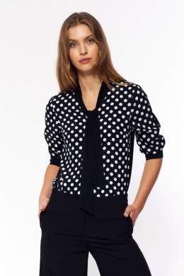 Subtelna bluzka z wiązaniem B140 Black/Grochy - Nife - 38