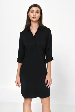 Sukienka Czarna sukienka oversize z podwijanym rękawem S226 Black - Nife - 36