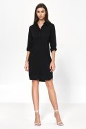 Sukienka Czarna sukienka oversize z podwijanym rękawem S226 Black - Nife - 36