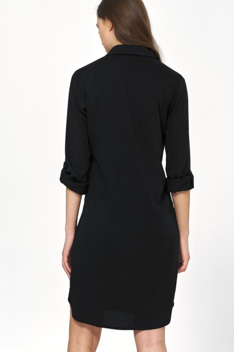 Sukienka Czarna sukienka oversize z podwijanym rękawem S226 Black - Nife - 36 Sukienka Czarna sukienka oversize z podwijanym rękawem S226 Black - Nife - 36