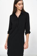Sukienka Czarna sukienka oversize z podwijanym rękawem S226 Black - Nife - 36