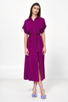 Sukienka Wiskozowa sukienka midi w kolorze pupury S221 Purpura - Nife - 40/42