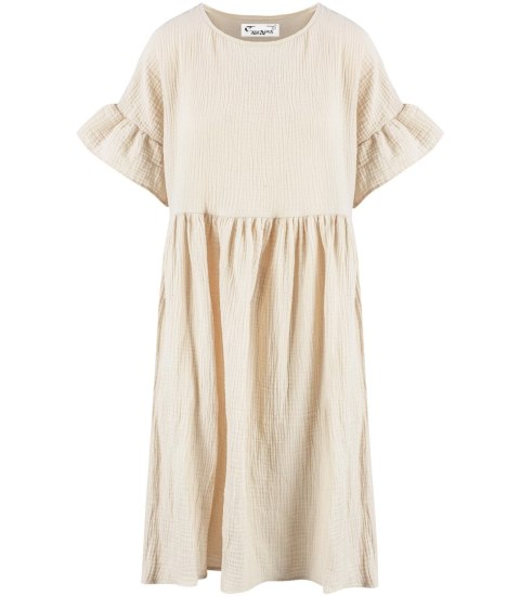 Muślinowa sukienka midi oversize z falbanką MARIA (Ecru) Muślinowa sukienka midi oversize z falbanką MARIA (Ecru)