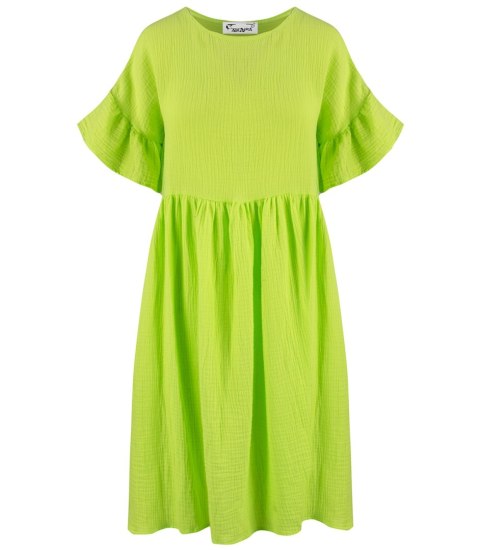 Muślinowa sukienka midi oversize z falbanką MARIA (Zielony)