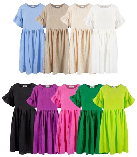 Muślinowa sukienka midi oversize z falbanką MARIA (Zielony)