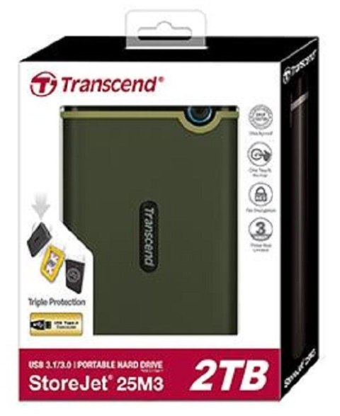 Dysk zewnętrzny HDD TRANSCEND StoreJet 25M3S (2TB /Szaro-zielony ) Dysk zewnętrzny HDD TRANSCEND StoreJet 25M3S (2TB /Szaro-zielony )