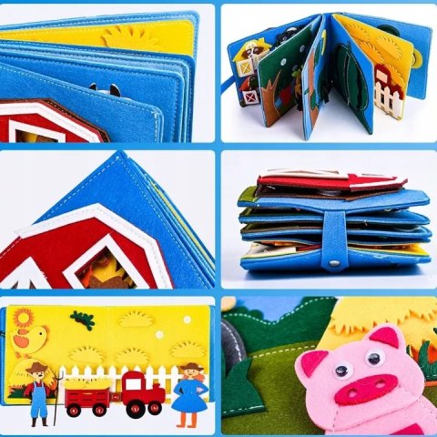 Książeczka filcowa odczepiane elementy tablica 3D domek farma JP-1001 Książeczka filcowa odczepiane elementy tablica 3D domek farma JP-1001