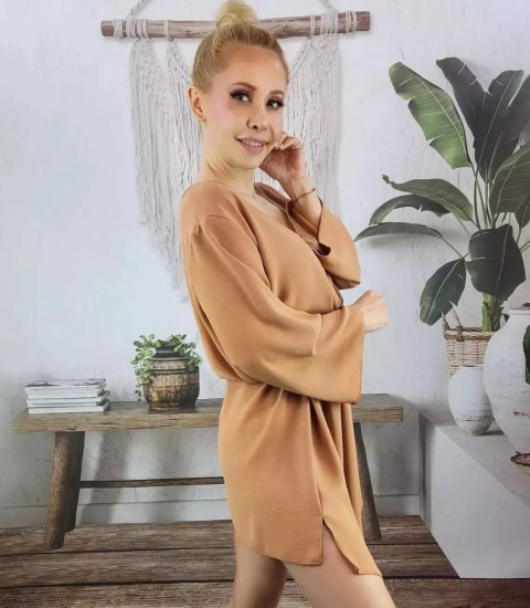 Piękna luźna sukienka mini asymetryczna (Brązowy) Piękna luźna sukienka mini asymetryczna (Brązowy)