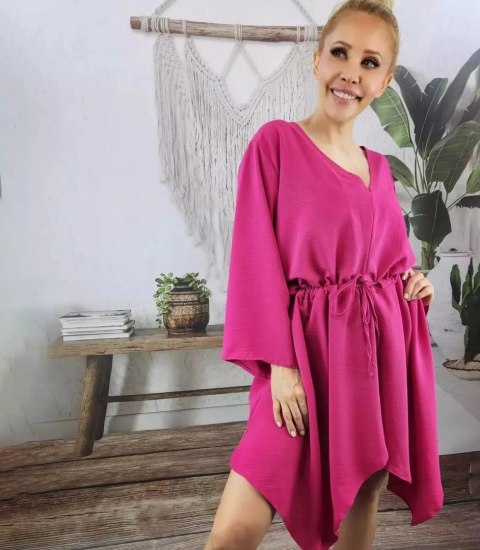 Piękna luźna sukienka mini asymetryczna (Różowy)