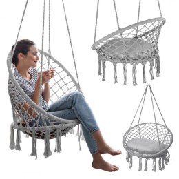 Storchennest Hängesessel Hängematte BOHO, Schaukel mit Kissen Grau KR33SZ