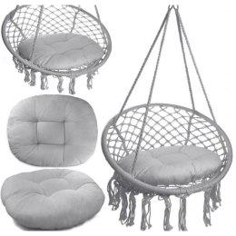 Storchennest Hängesessel Hängematte BOHO, Schaukel mit Kissen Grau KR33SZ