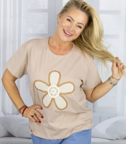 T-shit bluzka koszulka z wyszywanym kwiatkiem FLORA (Beżowy)