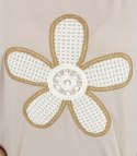 T-shit bluzka koszulka z wyszywanym kwiatkiem FLORA (Beżowy)