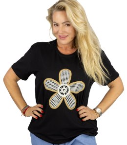 T-shit bluzka koszulka z wyszywanym kwiatkiem FLORA (Czarny)