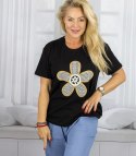 T-shit bluzka koszulka z wyszywanym kwiatkiem FLORA (Czarny)
