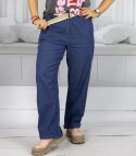 Szerokie cienkie jeansy oversize damskie spodnie TAMI (Granatowy)