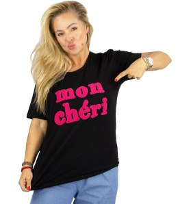 T-shit bluzka koszulka z napisem MON CHERI (Czarny)