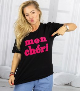T-shit bluzka koszulka z napisem MON CHERI (Czarny)