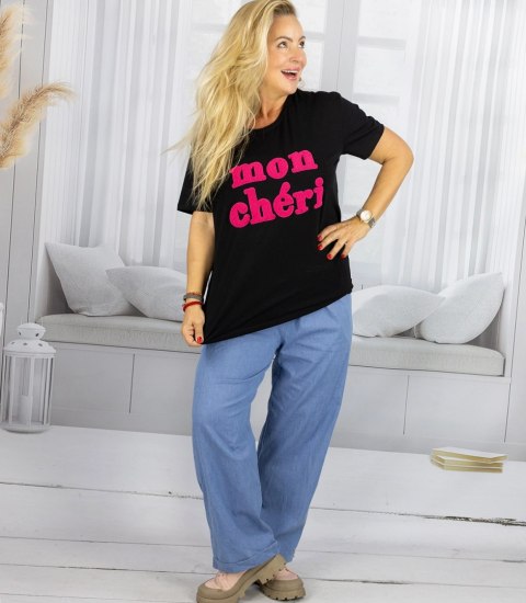 T-shit bluzka koszulka z napisem MON CHERI (Czarny) T-shit bluzka koszulka z napisem MON CHERI (Czarny)