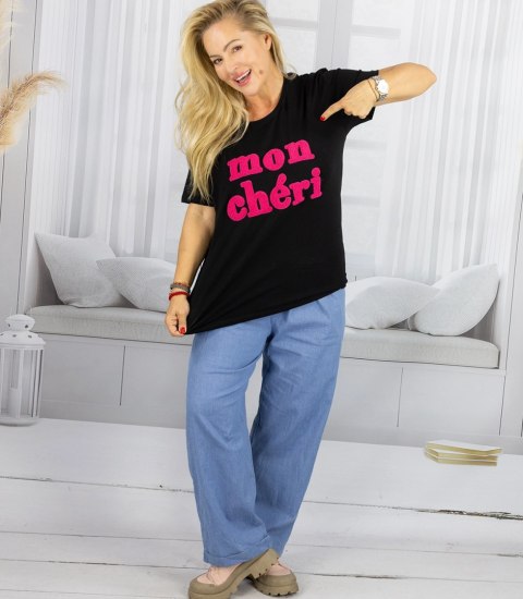 T-shit bluzka koszulka z napisem MON CHERI (Czarny) T-shit bluzka koszulka z napisem MON CHERI (Czarny)