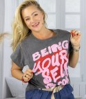 T-shit bluzka koszulka z pozytywnym napisem BE YOURSELF (Szary)