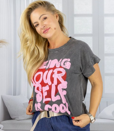 T-shit bluzka koszulka z pozytywnym napisem BE YOURSELF (Szary)