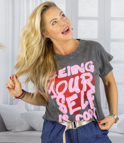 T-shit bluzka koszulka z pozytywnym napisem BE YOURSELF (Szary)