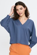 Bluzka oversize z balonowymi rękawami B192 Cobalt - Nife - 36/38 Bluzka oversize z balonowymi rękawami B192 Cobalt - Nife - 36/38
