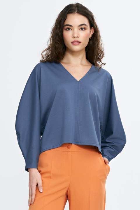 Bluzka oversize z balonowymi rękawami B192 Cobalt - Nife - 36/38 Bluzka oversize z balonowymi rękawami B192 Cobalt - Nife - 36/38