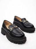 Damskie Mokasyny CARLA BLACK - Klasyczna Elegancja z Wyrazistym Detalem - 37