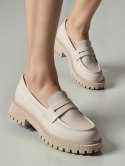 Damskie Mokasyny LAURA BEIGE - Minimalistyczna Elegancja z Masywną Podeszwą - 39 Damskie Mokasyny LAURA BEIGE - Minimalistyczna Elegancja z Masywną Podeszwą - 39