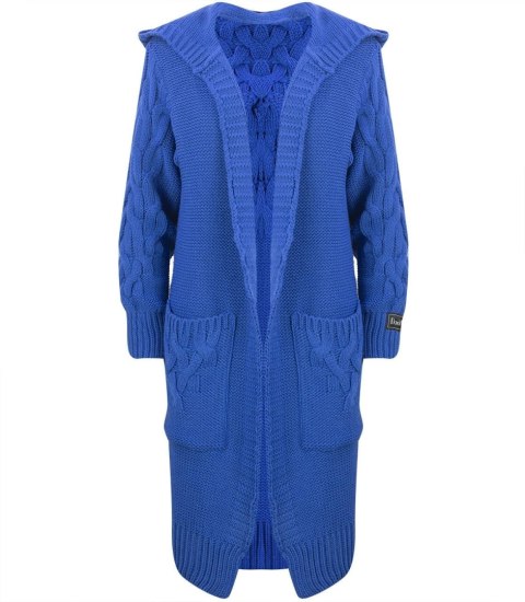 Kardigan Długi Gruby sweter warkocz Wełna (Niebieski)