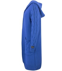Kardigan Długi Gruby sweter warkocz Wełna (Niebieski)