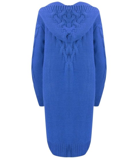 Kardigan Długi Gruby sweter warkocz Wełna (Niebieski)