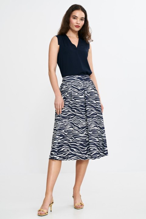 Spódnica midi z zakładkami SP83 Wzór Zebra/Navy - Nife - 38 Spódnica midi z zakładkami SP83 Wzór Zebra/Navy - Nife - 38