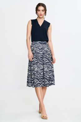 Spódnica midi z zakładkami SP83 Wzór Zebra/Navy - Nife - 40