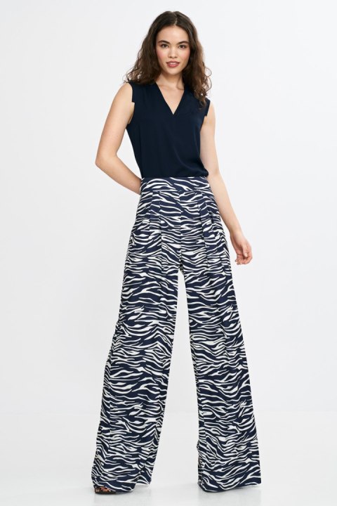 Spodnie palazzo SD115 Wzór Zebra/Navy - Nife - 42 Spodnie palazzo SD115 Wzór Zebra/Navy - Nife - 42