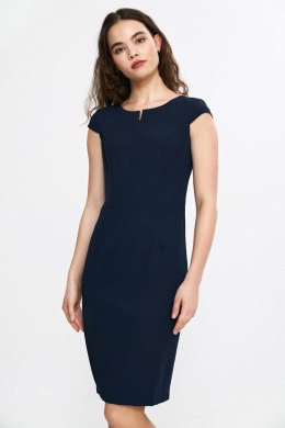 Sukienka Ołówkowa sukienka z rozcięciem na dekolcie S268 Navy - Nife - 38