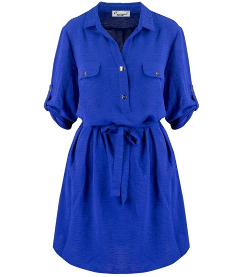 Sukienka szmizjerka basic tunika midi plus size MARIBEL (Niebieski)