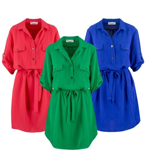 Sukienka szmizjerka basic tunika midi plus size MARIBEL (Niebieski)