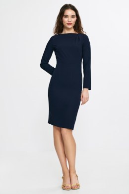 Sukienka z asymetryczną zakładką przy dekolcie S265 Navy - Nife - 40