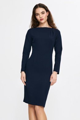 Sukienka z asymetryczną zakładką przy dekolcie S265 Navy - Nife - 42