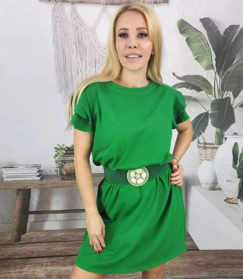 Bawełniana prosta sukienka z falbankami (Zielony) Bawełniana prosta sukienka z falbankami (Zielony)