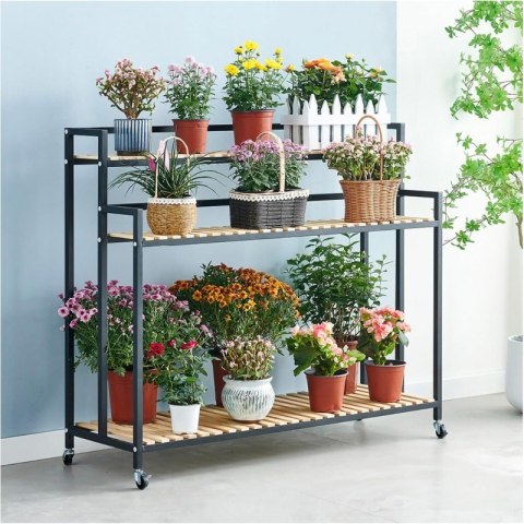 Blumenständer, Bücherregal, 3-stufiger Blumenständer, 100 x 40 x 102cm, schwarz SZ42 Blumenständer, Bücherregal, 3-stufiger Blumenständer, 100 x 40 x 102cm, schwarz SZ42