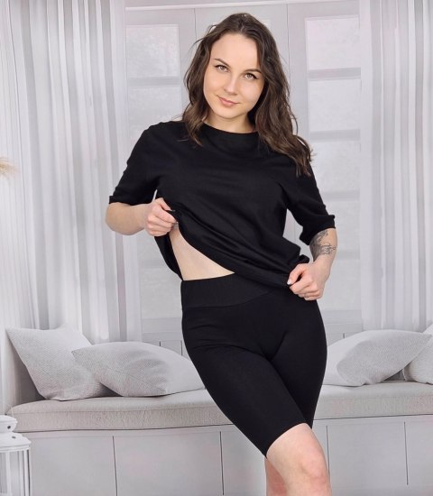 Komplet bawełniany t-shirt koszulka + krótkie legginsy SPIREL (Czarny) Komplet bawełniany t-shirt koszulka + krótkie legginsy SPIREL (Czarny)
